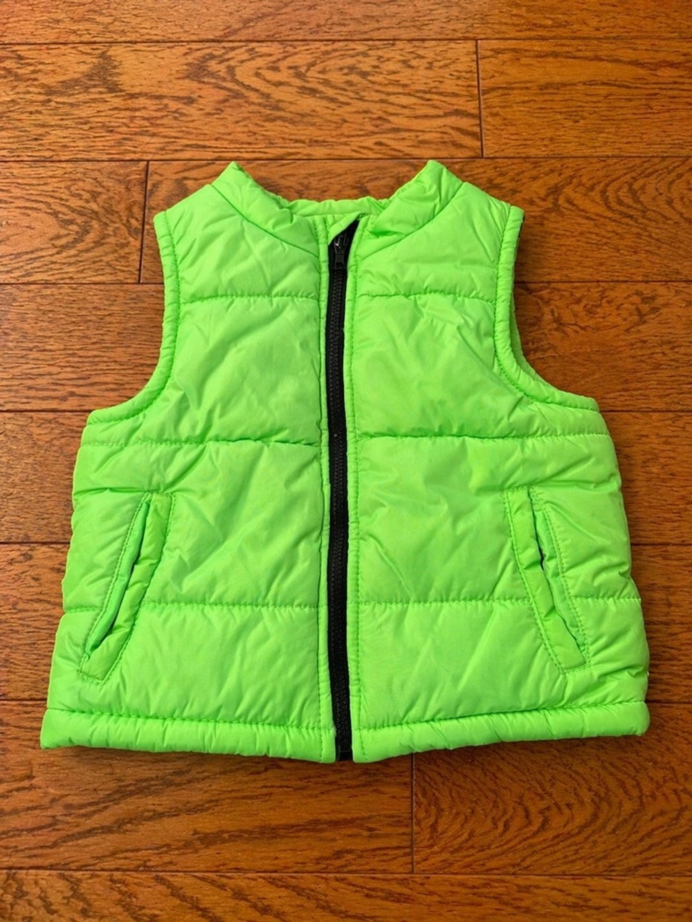 Toughskins Toddler Puffer Vest 24M Neon Green Fleece Lined NWOT